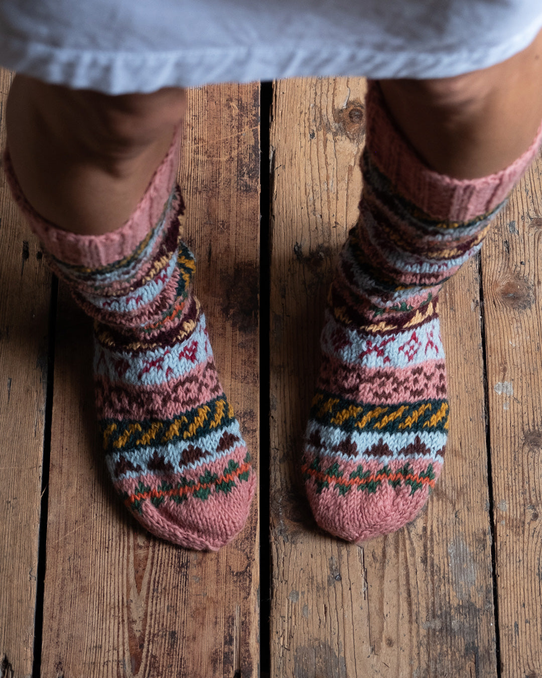 Liv Fair Isle Knitted Wool Socks Pink | by BIBICO