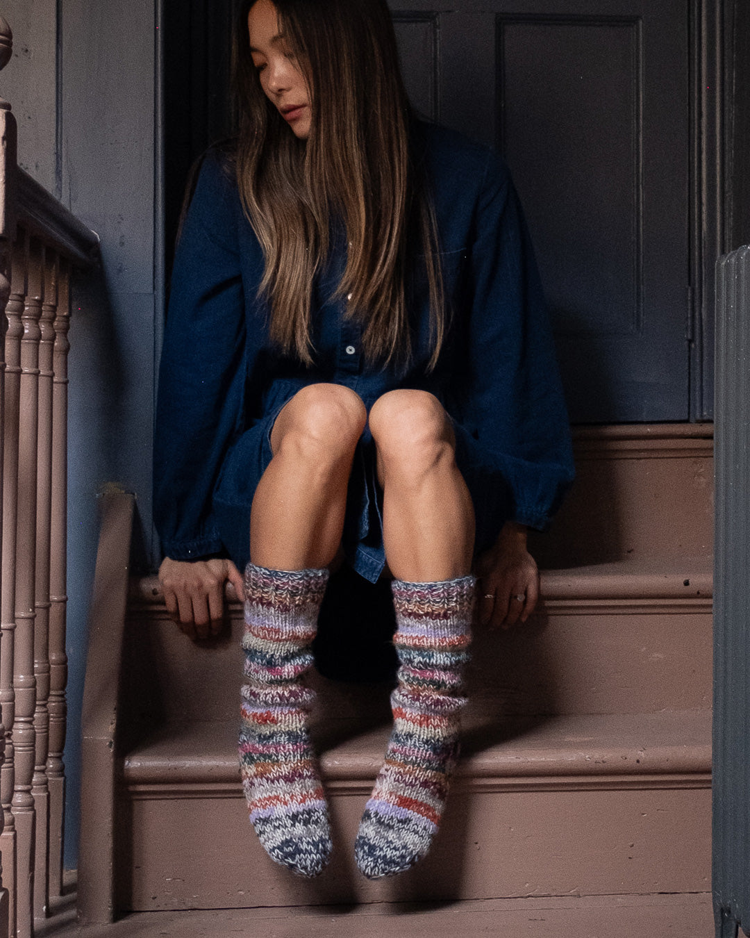 Flori Multicoloured Knitted Wool Socks | Multicoloured | by BIBICO