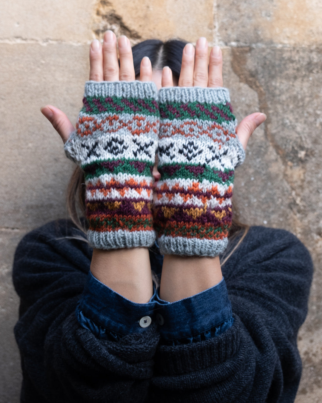 Fair Isle Finglerless Wool Knitted Mittens | by BIBICO