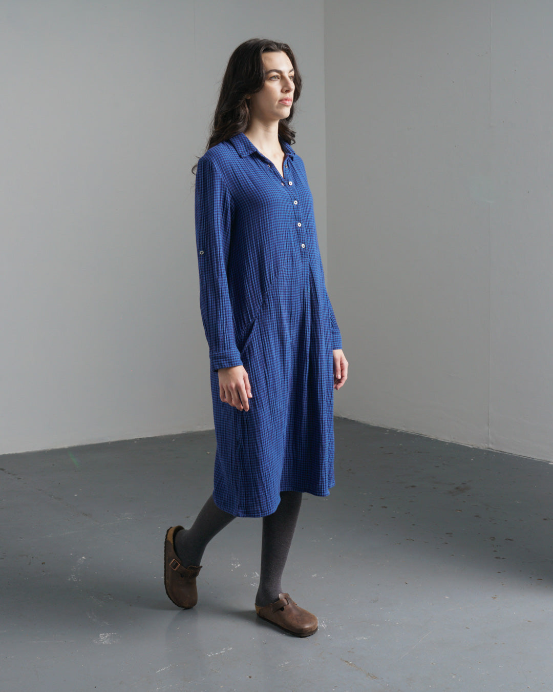 Alexa Shirt Dress – Petrol Blue & Black Check Cotton Shirt Dress with  Pockets