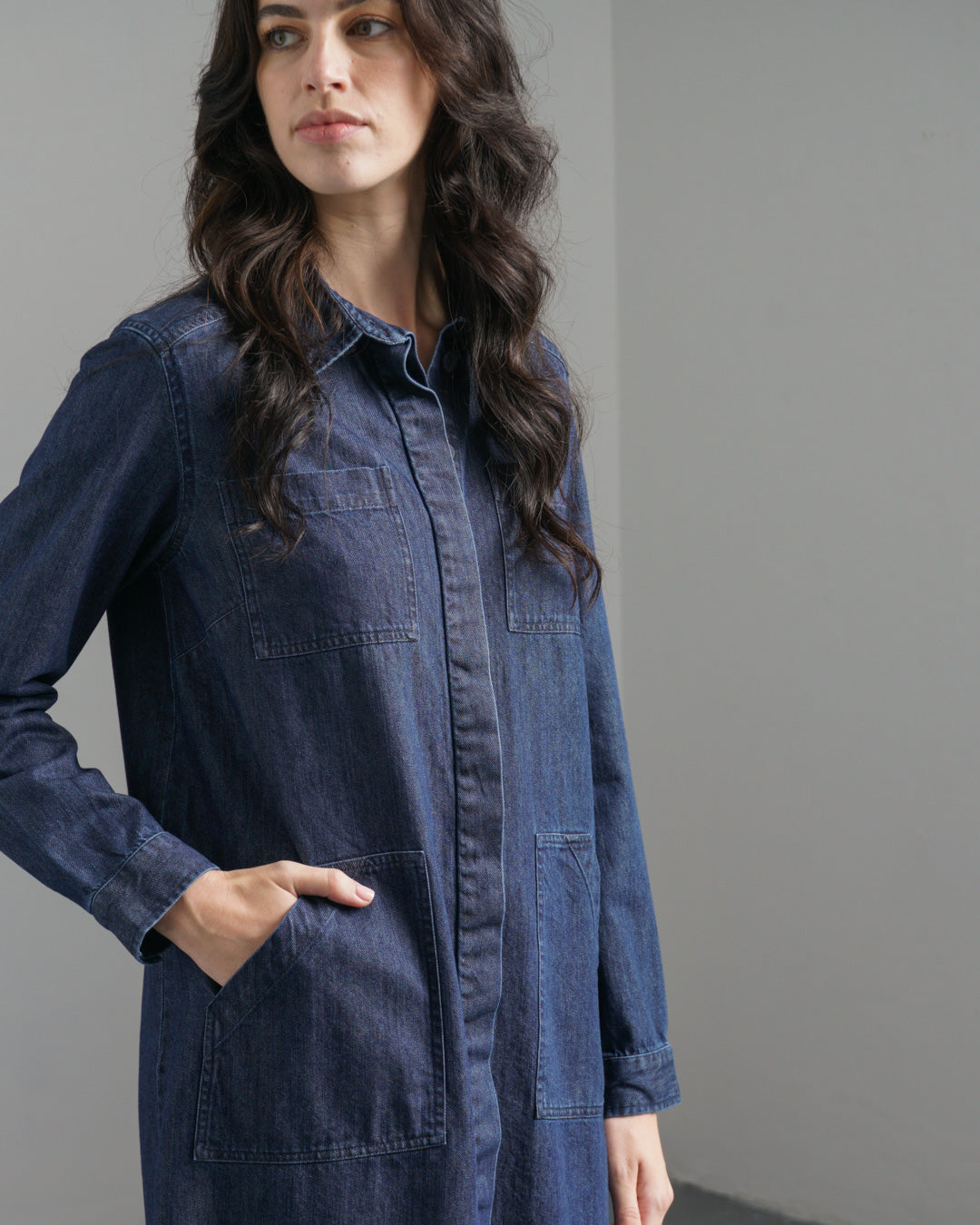 Ocean Shirt Dress Blue Denim Boxy Shirt Dress with Pockets | BIBICO Ocean Shirt Dress Blue Denim Boxy Shirt Dress with Pockets | BIBICO