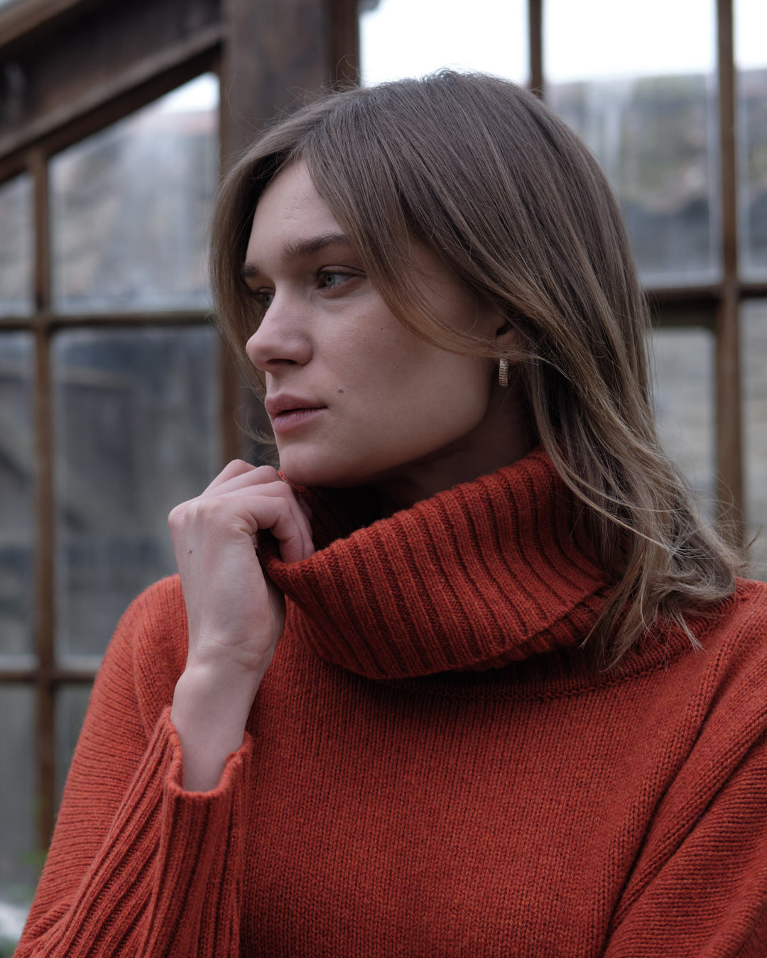Adela Burnt Orange Oversized Turtle Neck Wool Jumper By BIBICO