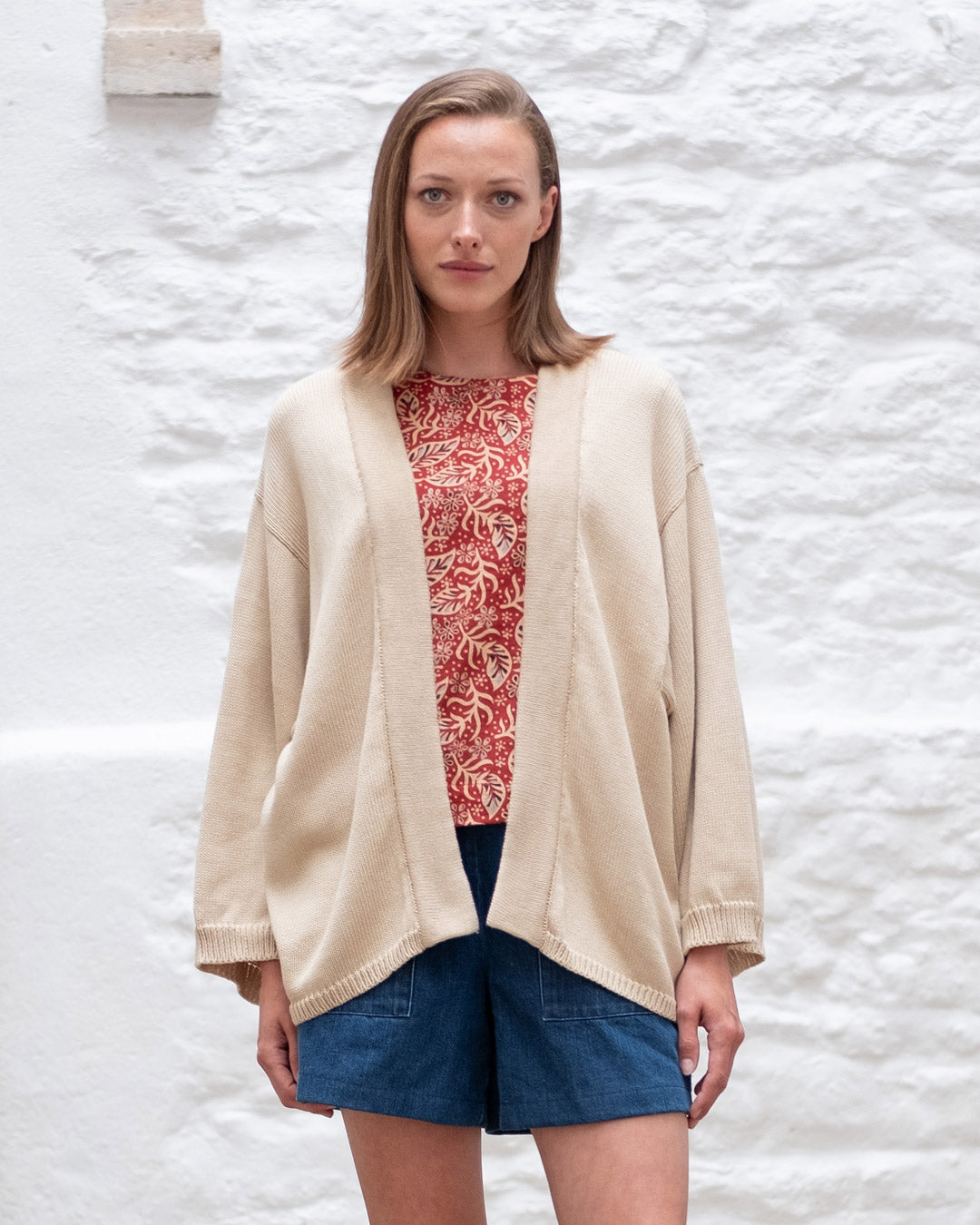 Agnes Off White Organic Cotton Cardigan With Kimino Sleeves | By