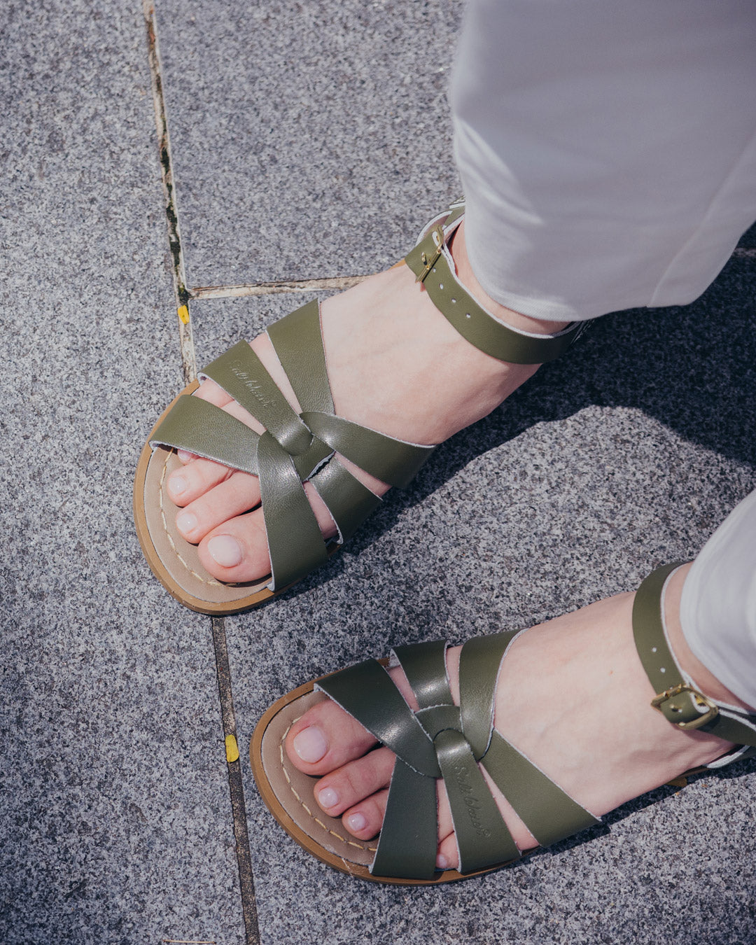 Olive Green Salt Water Leather Sandals By BIBICO