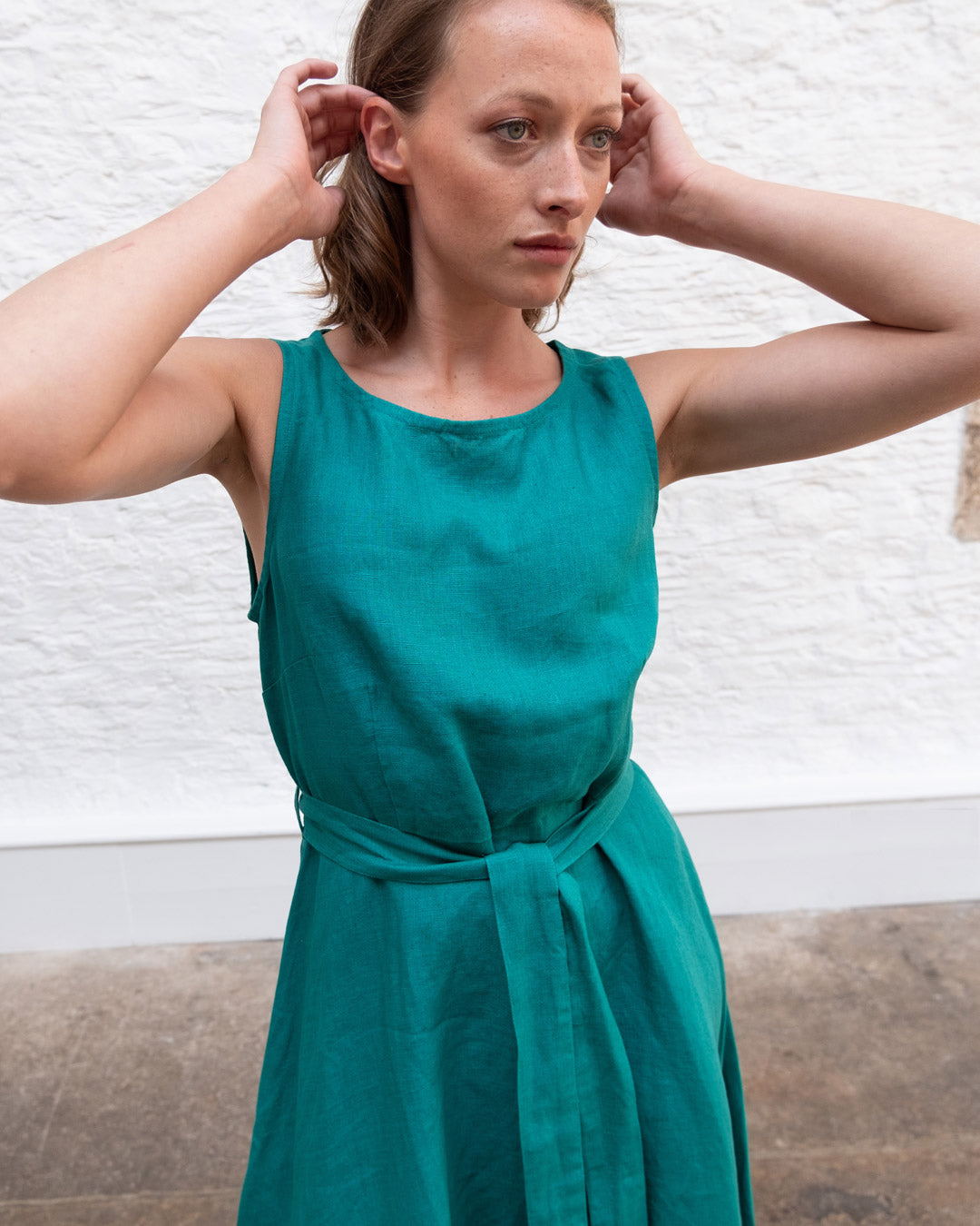 Grace Jade Coloured Sleeveless Linen Dress | By BIBICO Grace Jade Coloured Sleeveless Linen Dress | By BIBICO