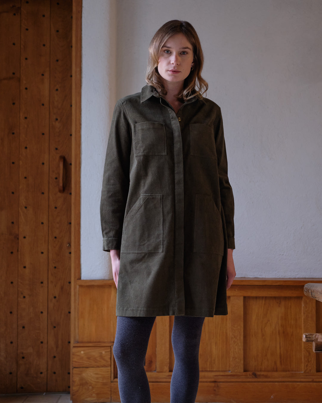 slim fit dress slacks Make It Count Olive Green Corduroy Dress, Large - The Mint Julep Boutique main image 1