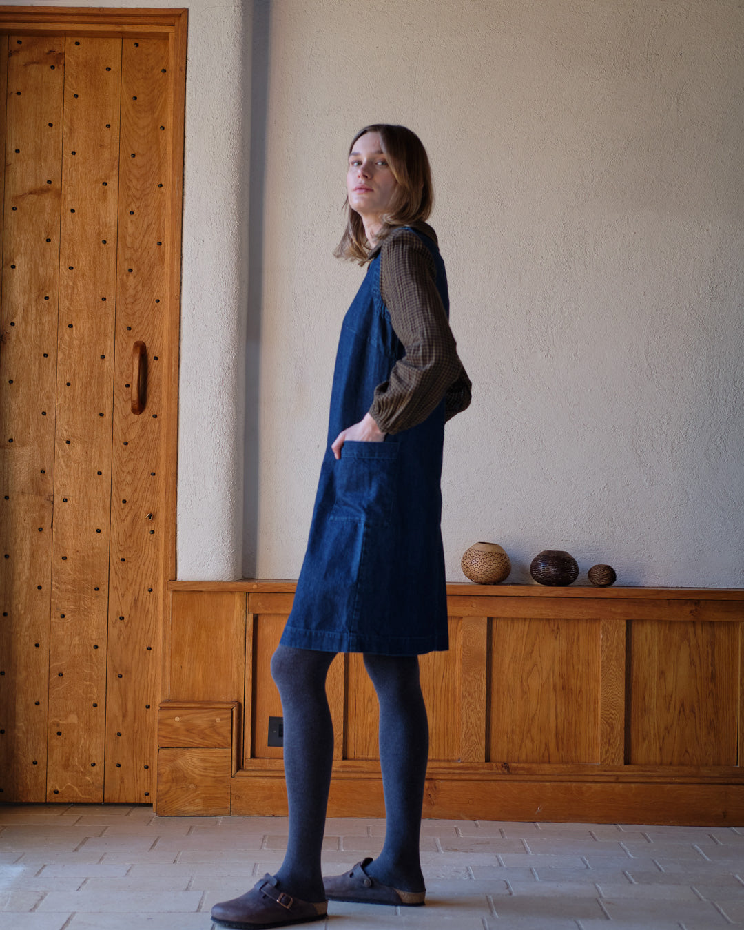 Eva Dark Blue Denim Pinafore Dress