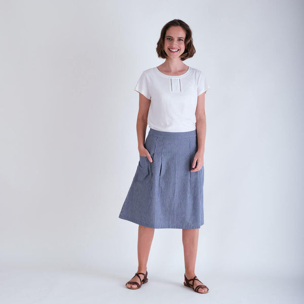 Eve Blue Striped Cotton Skirt