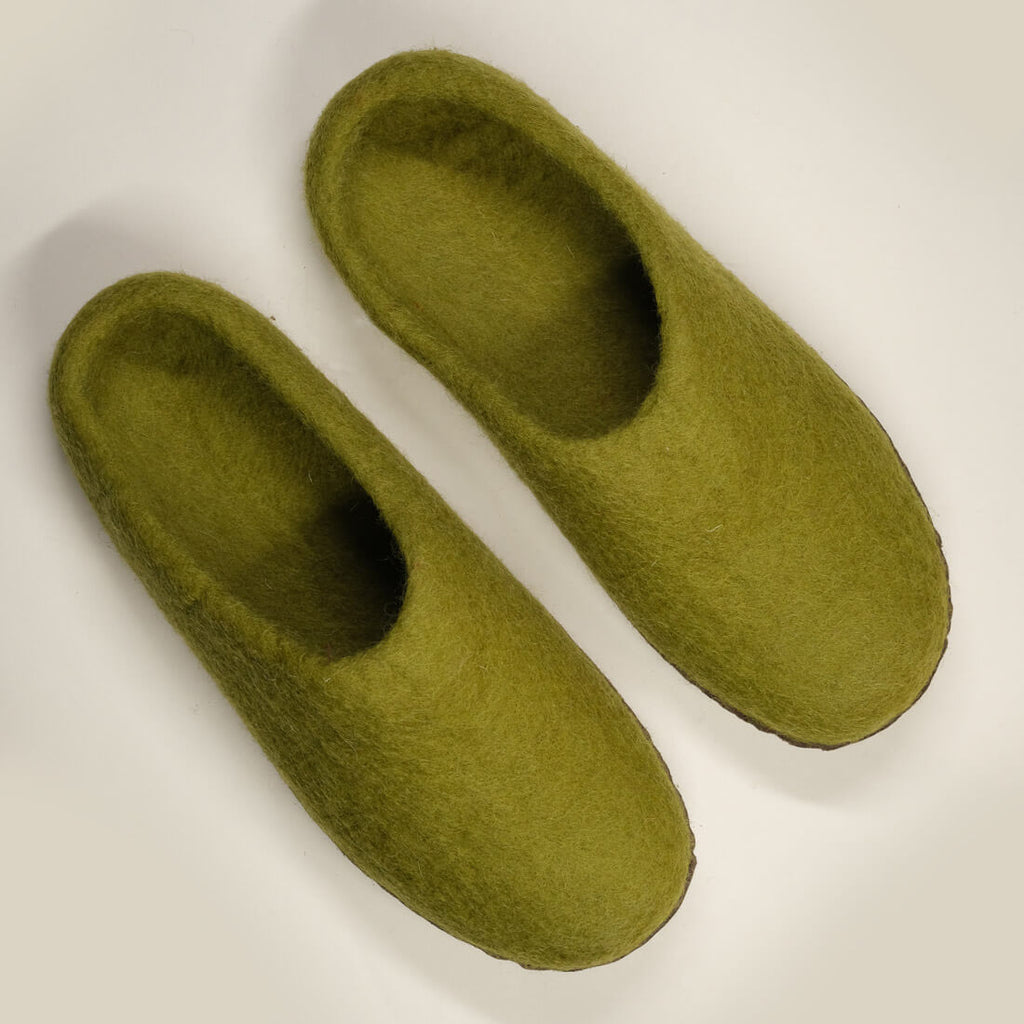 green wool slippers