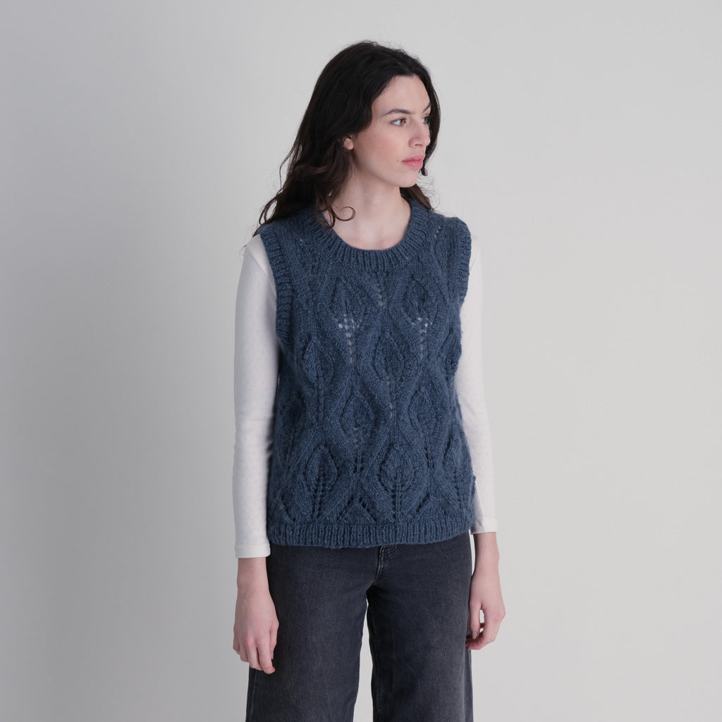 Hand Knitted Smoked Blue Wool Vest | by BIBICO