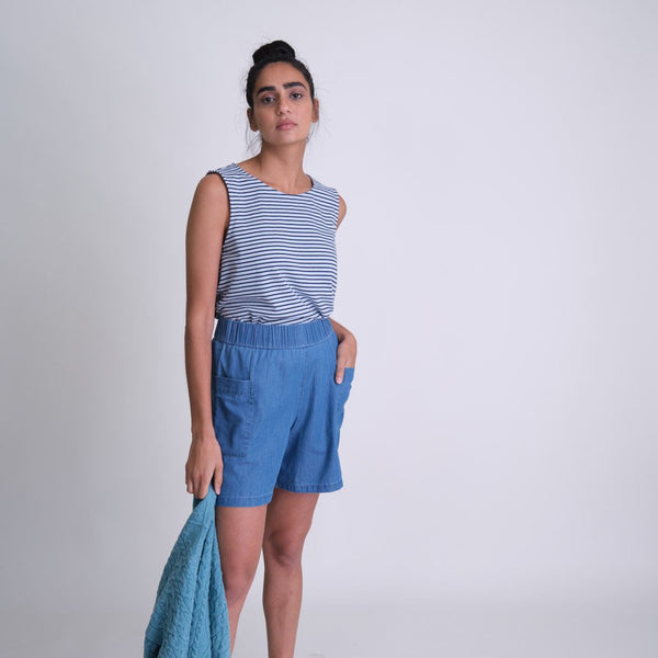 Blue Organic Cotton Denim Shorts by BIBICO