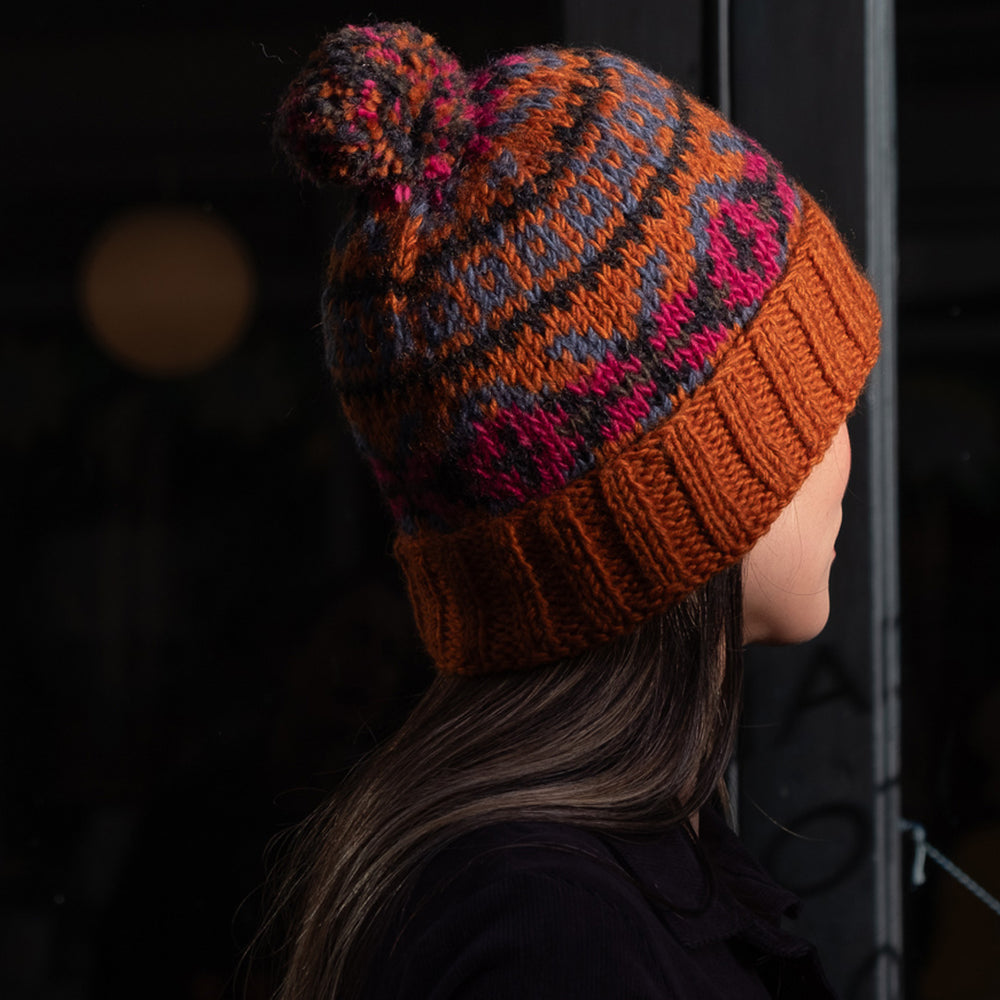 Fern Fair Isle Bobble Hat in Cinnamon