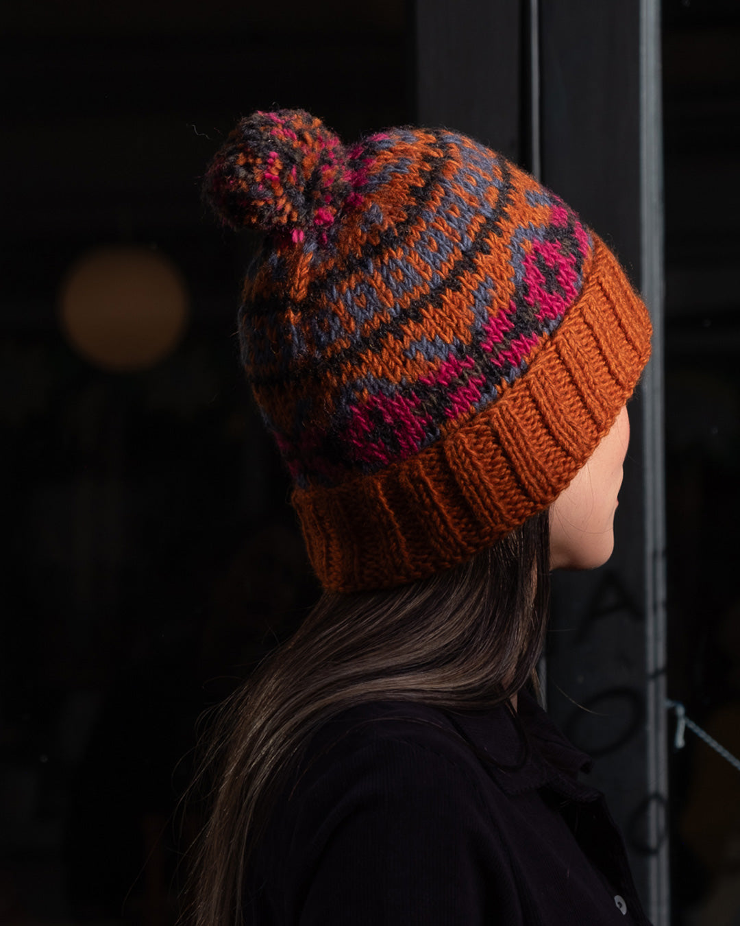 Fern Fair Isle Bobble Hat in Cinnamon