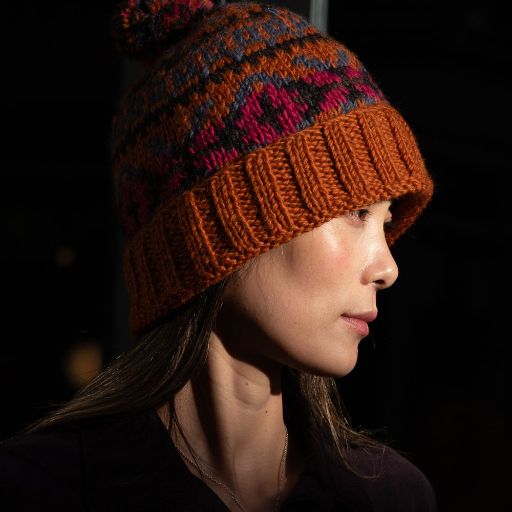 Fern Fair Isle Bobble Hat in Cinnamon