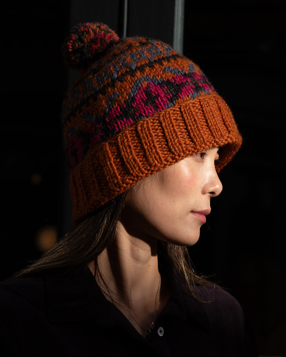 Fern Fair Isle Bobble Hat in Cinnamon