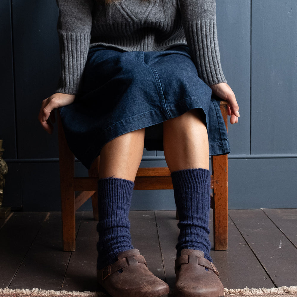 Navy Alpaca Walking Socks