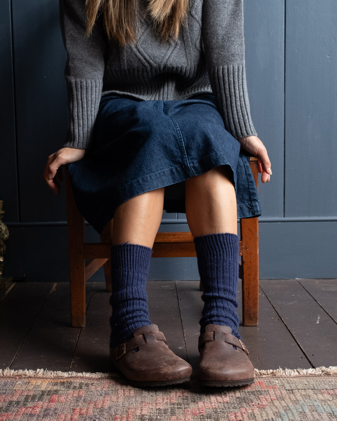 Navy Alpaca Walking Socks