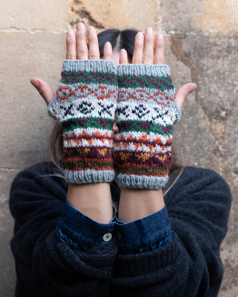 Liv Fair Isle Fingerless Mittens in Mint