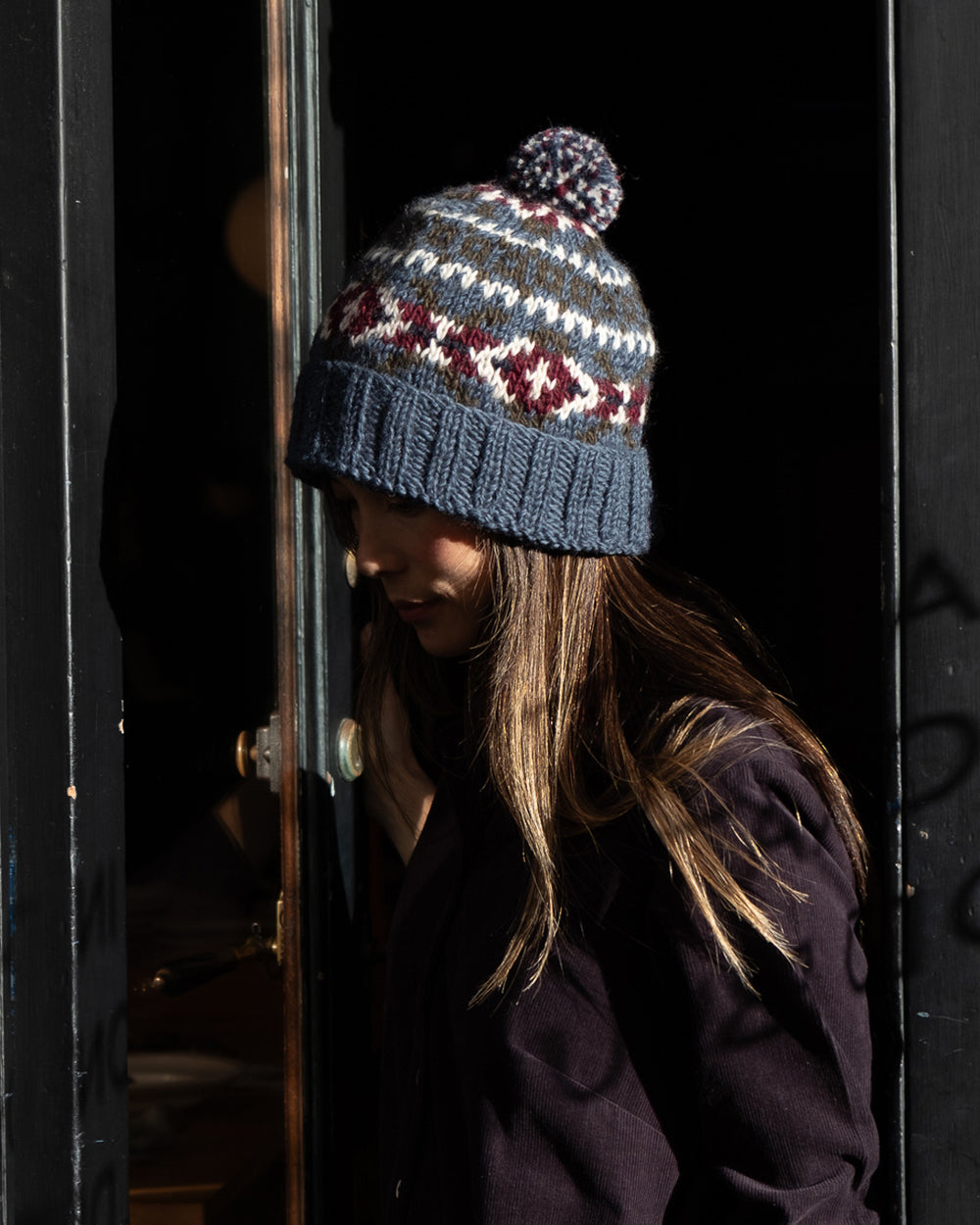 Fern Fair Isle Bobble Hat in Blue