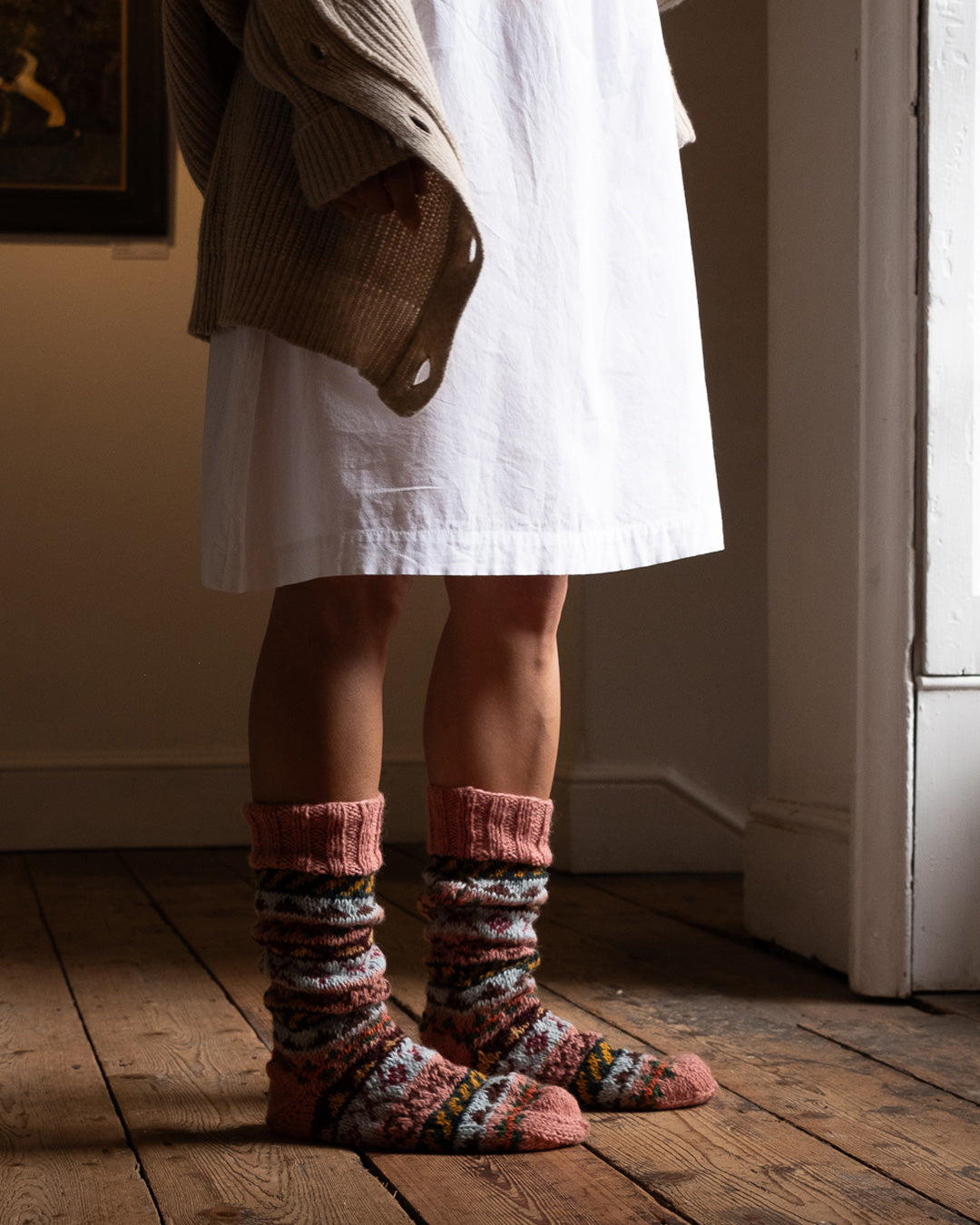 Liv Fair Isle Knitted Wool Socks Pink | by BIBICO