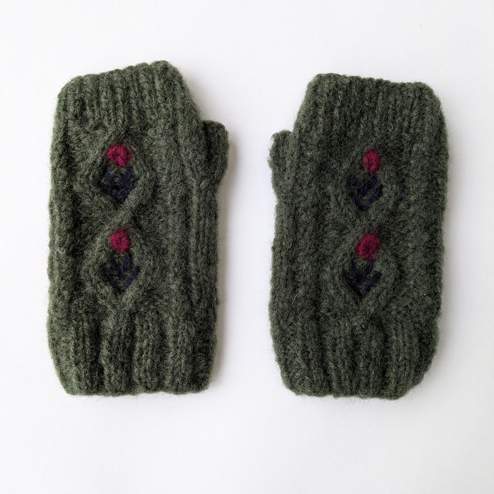 Bloom Mohair Mittens in Olive Green
