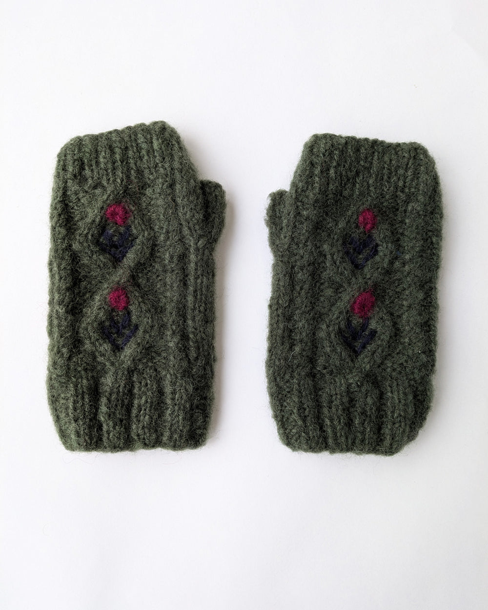 Bloom Mohair Mittens in Olive Green