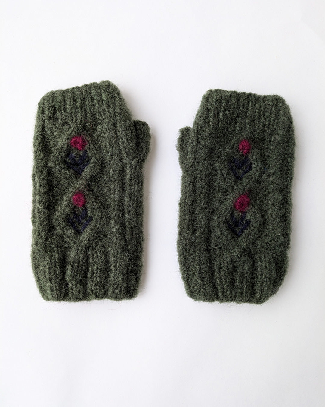 Bloom Mohair Mittens in Olive Green