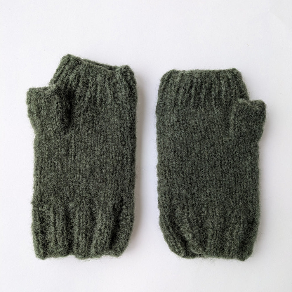 Bloom Mohair Mittens in Olive Green
