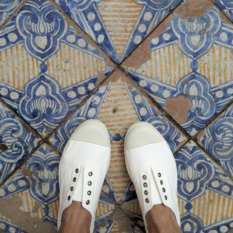 Lola White Cotton Plimsolls - BIBICO