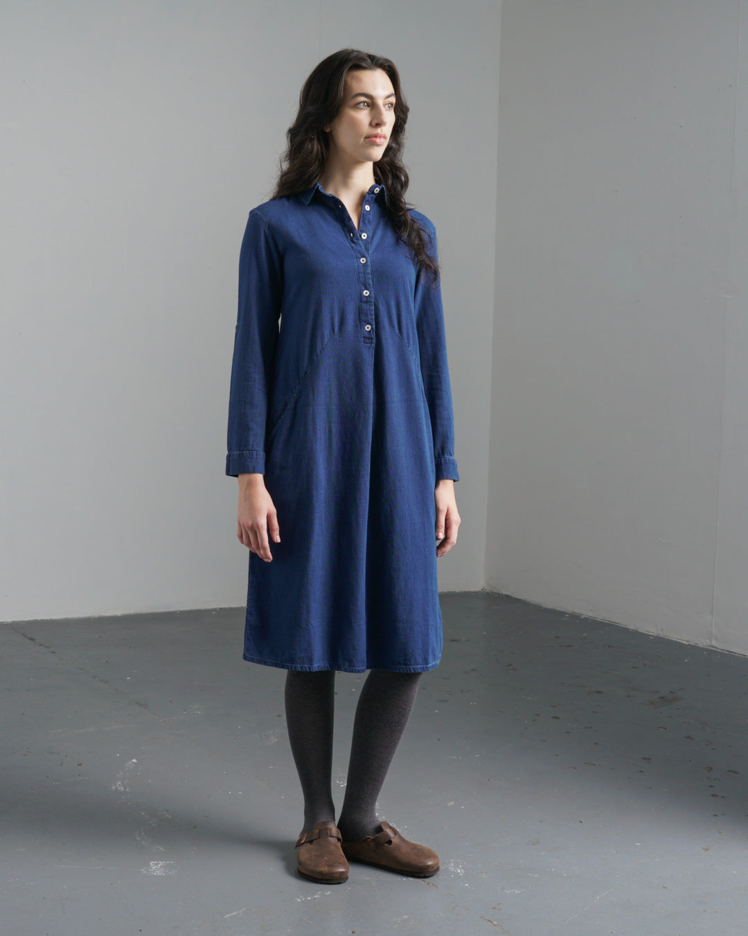 Alexa Shirt Dress Cotton Blue Denim Long-Sleeve Shirt Dress with Pockets | BIBICO Alexa Shirt Dress Cotton Blue Denim Long-Sleeve Shirt Dress with Pockets | BIBICO