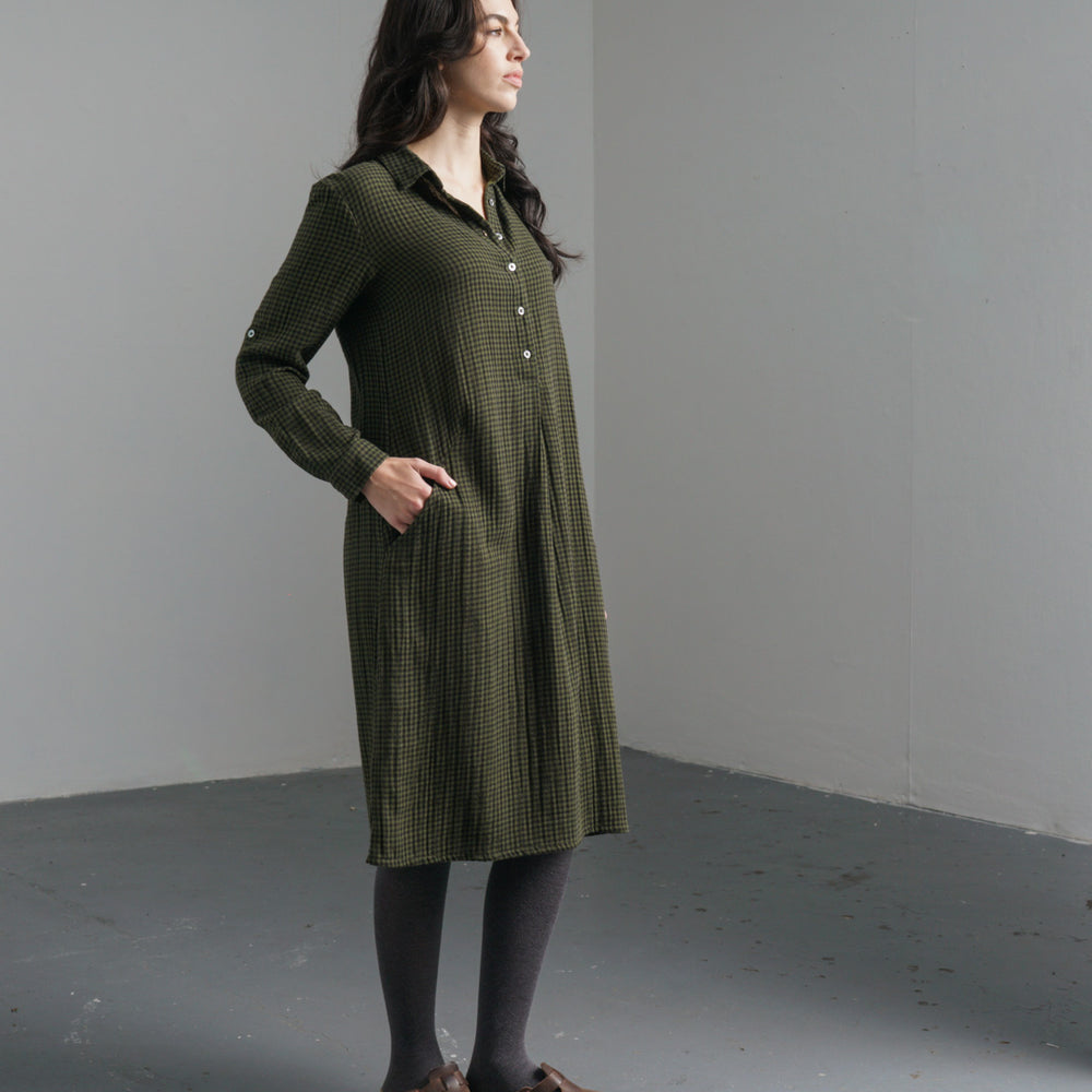 Alexa Shirt Dress Olive & Black Check Cotton Shirt Dress with Pockets | BIBICO Alexa Shirt Dress Olive & Black Check Cotton Shirt Dress with Pockets | BIBICO