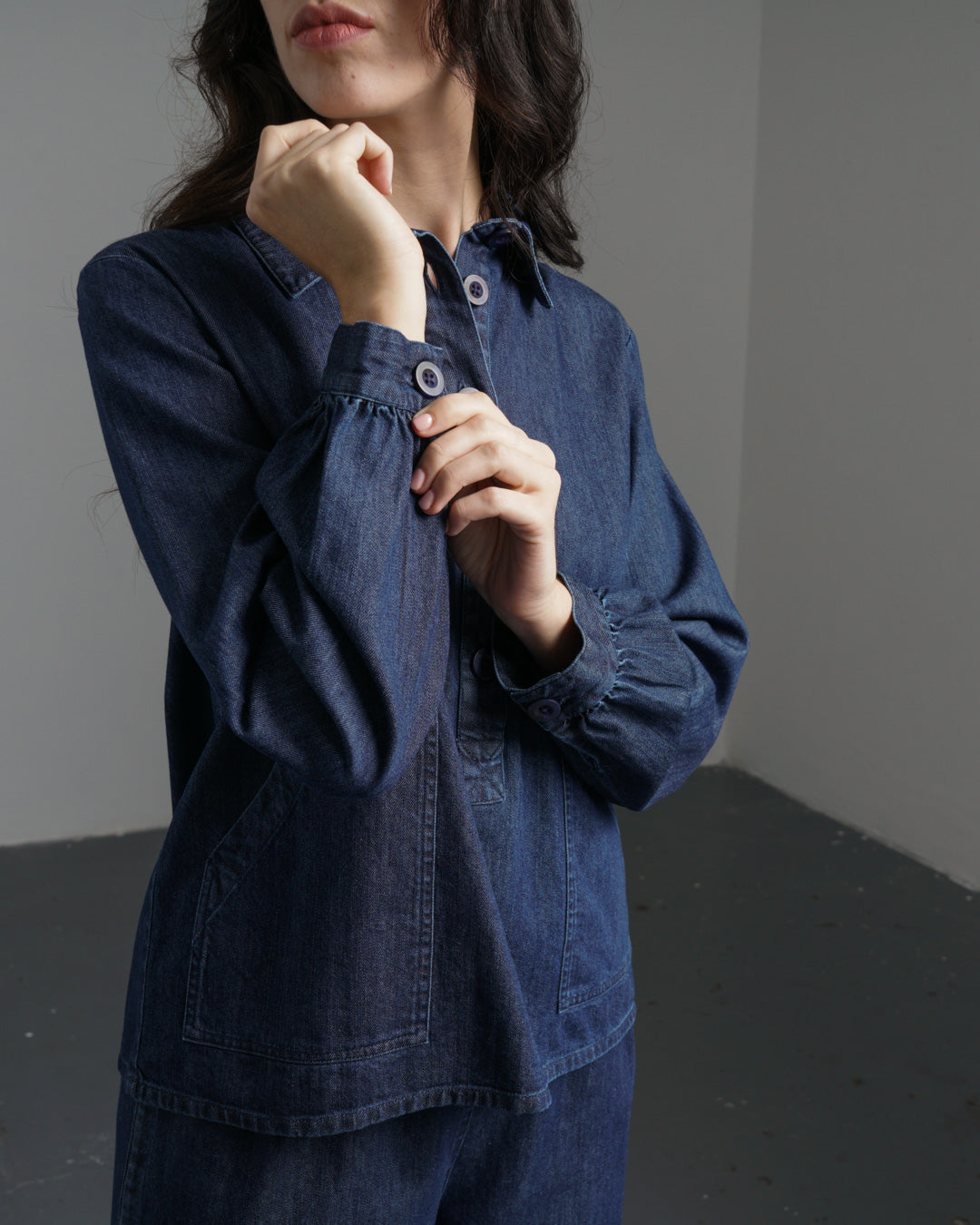 Mika Utility Shirt – Dark Blue Denim Utility Shirt with Patch