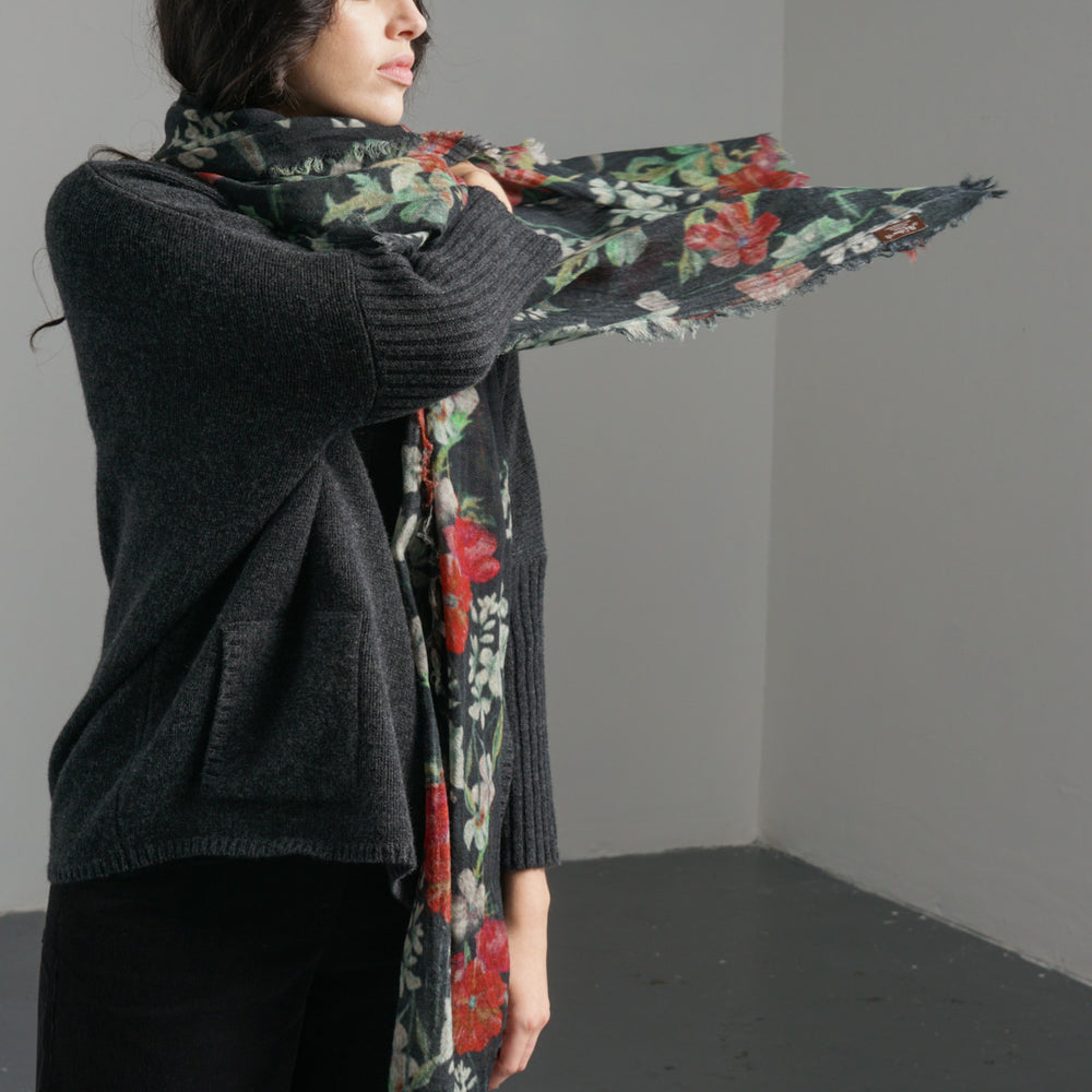 
                      
                        Black Floral Wool Scarf
                      
                    