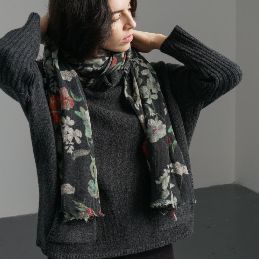 
                      
                        Black Floral Wool Scarf
                      
                    