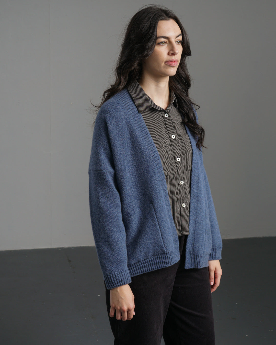 Eve Coat Cardigan – Blue Lambswool Oversized Coat-Cardigan with