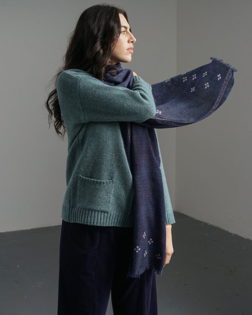 Indigo Fine Wool Scarf