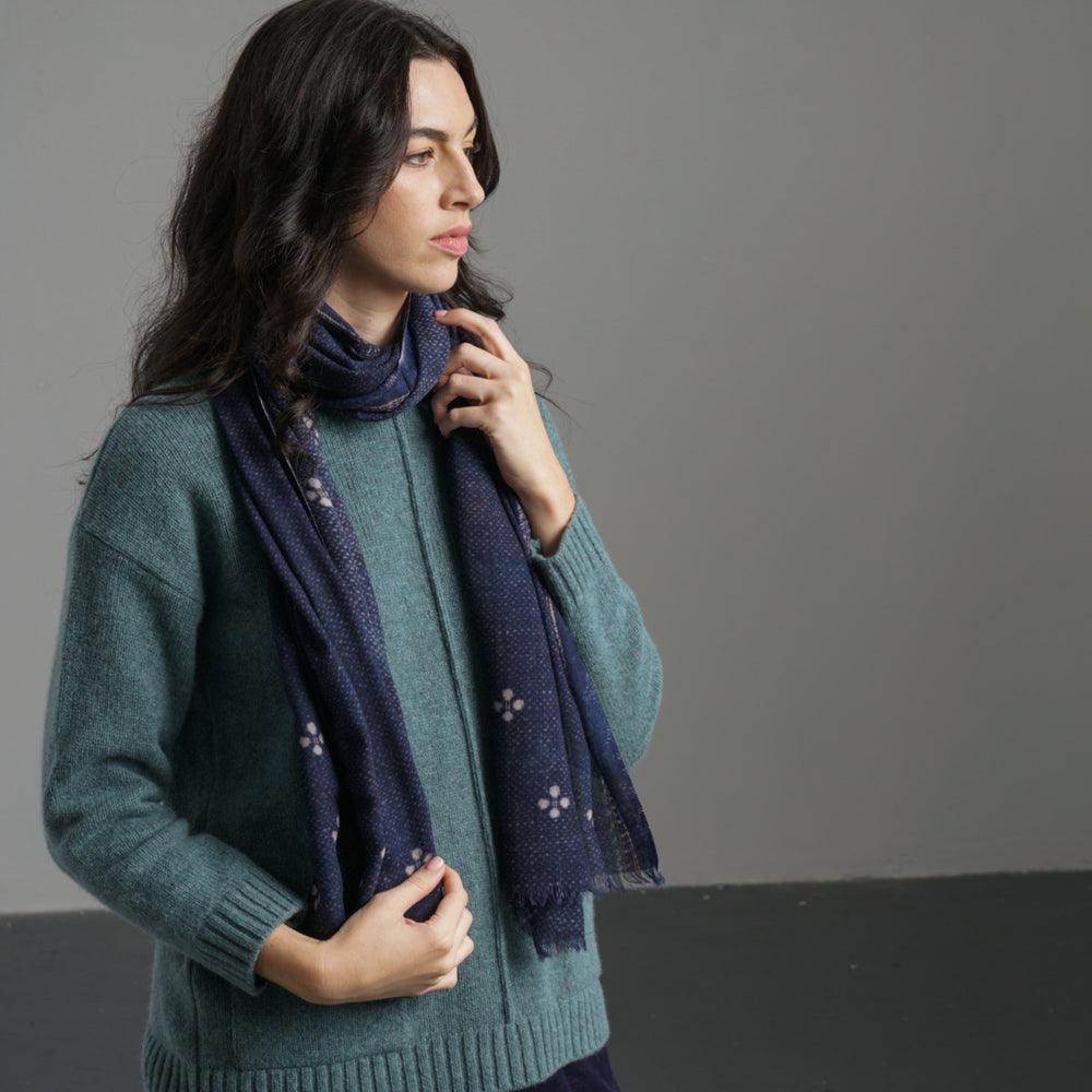 
                      
                        Indigo Fine Wool Scarf
                      
                    