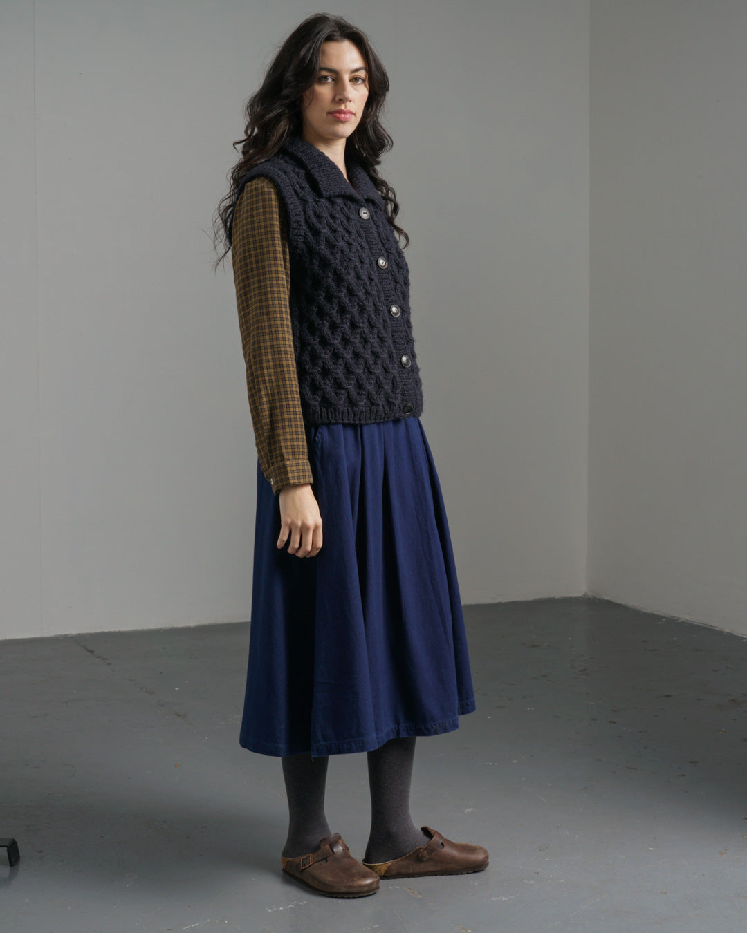 Wander Skirt | Textured Indigo Denim Skirt with Elastic Back Waist
