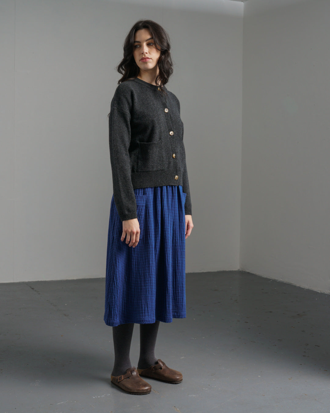Nora Skirt – Blue Check Cotton Skirt with Elasticated Waist