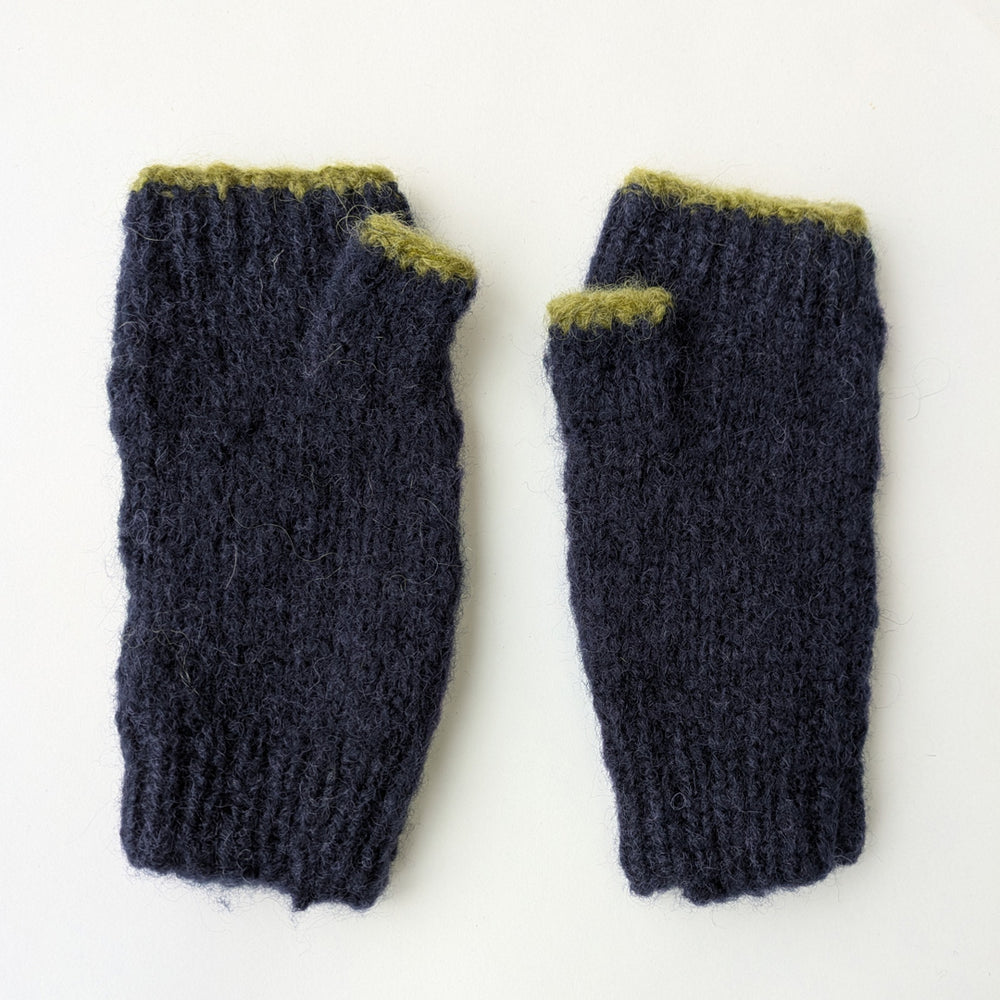 Star Knitted Mittens in Navy & Chartreuse - BIBICO