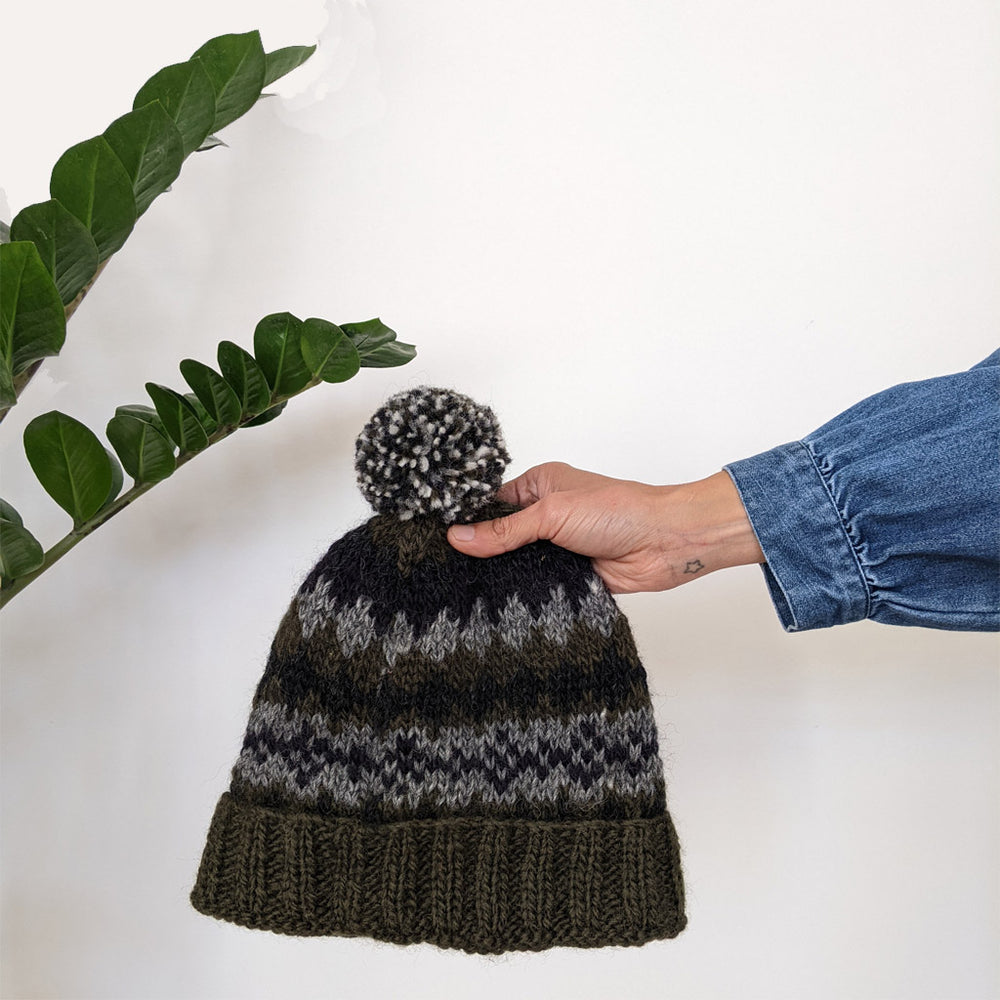 Ada Fair Isle Bobble Hat in Grey
