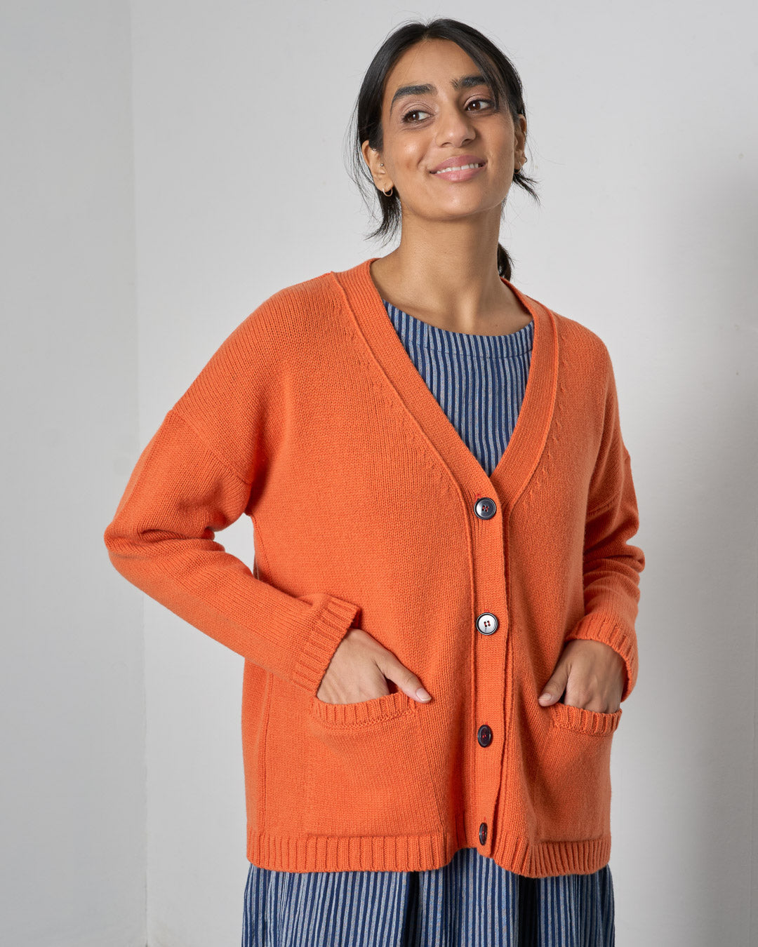 Kora Orange Oversized Merino Lambswool Cardigan | By BIBICO