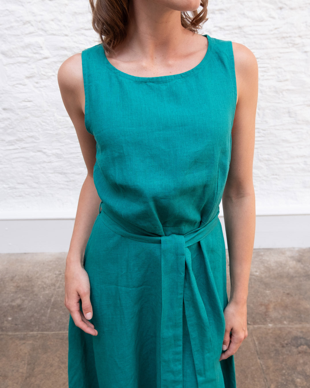 grace and co linen dress GRACE II Fitted Cottagecore Linen Dress, 3/4 Sleeves, Full Circle Skirt, Pointed Collar