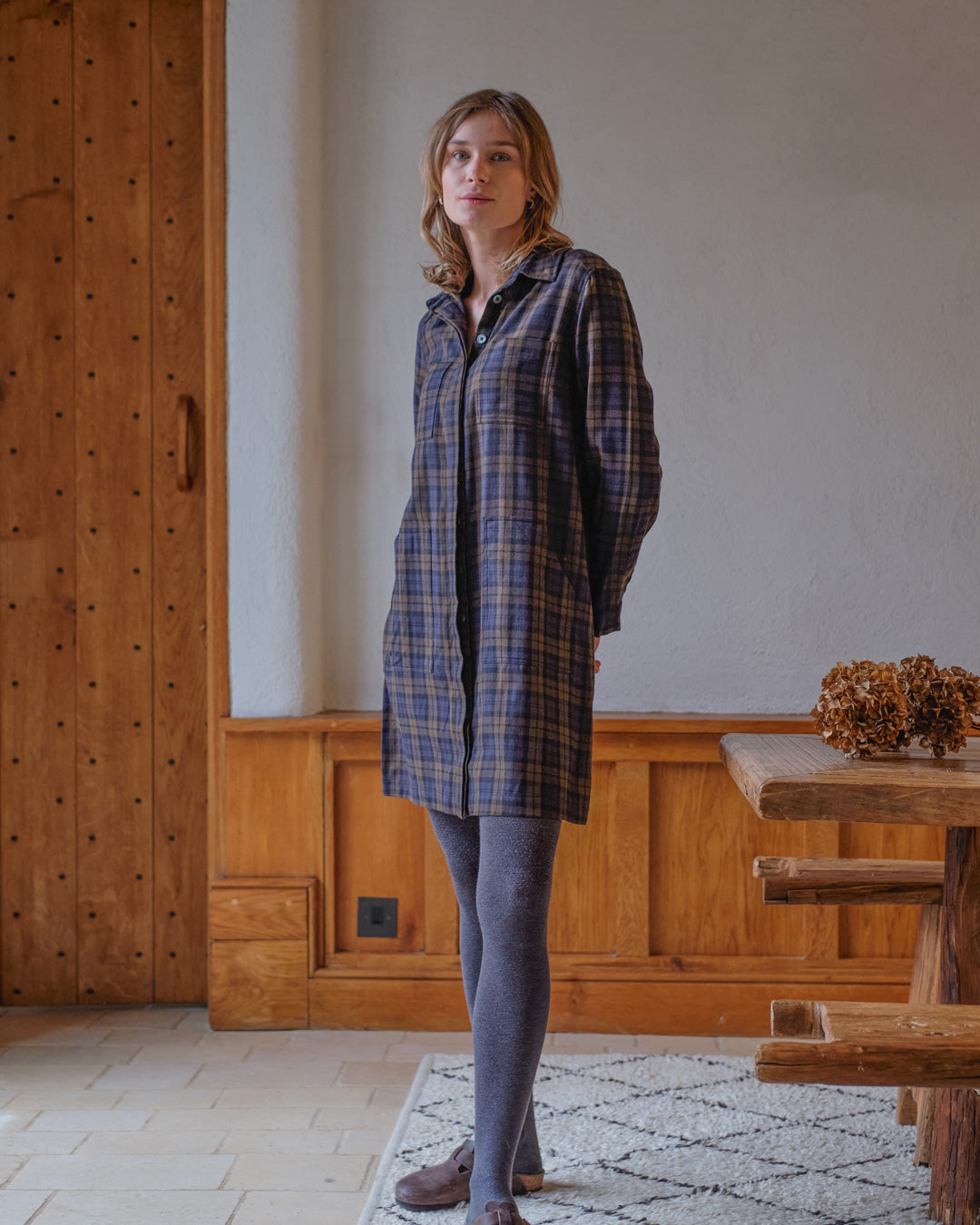 Ocean Checked Cotton Flannel Shirt Dress | By BIBICO Ocean Checked Cotton Flannel Shirt Dress | By BIBICO
