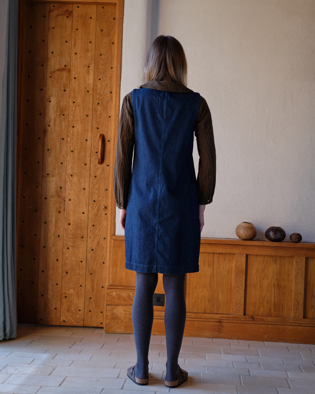 Eva Dark Blue Denim Pinafore Dress | By BIBICO