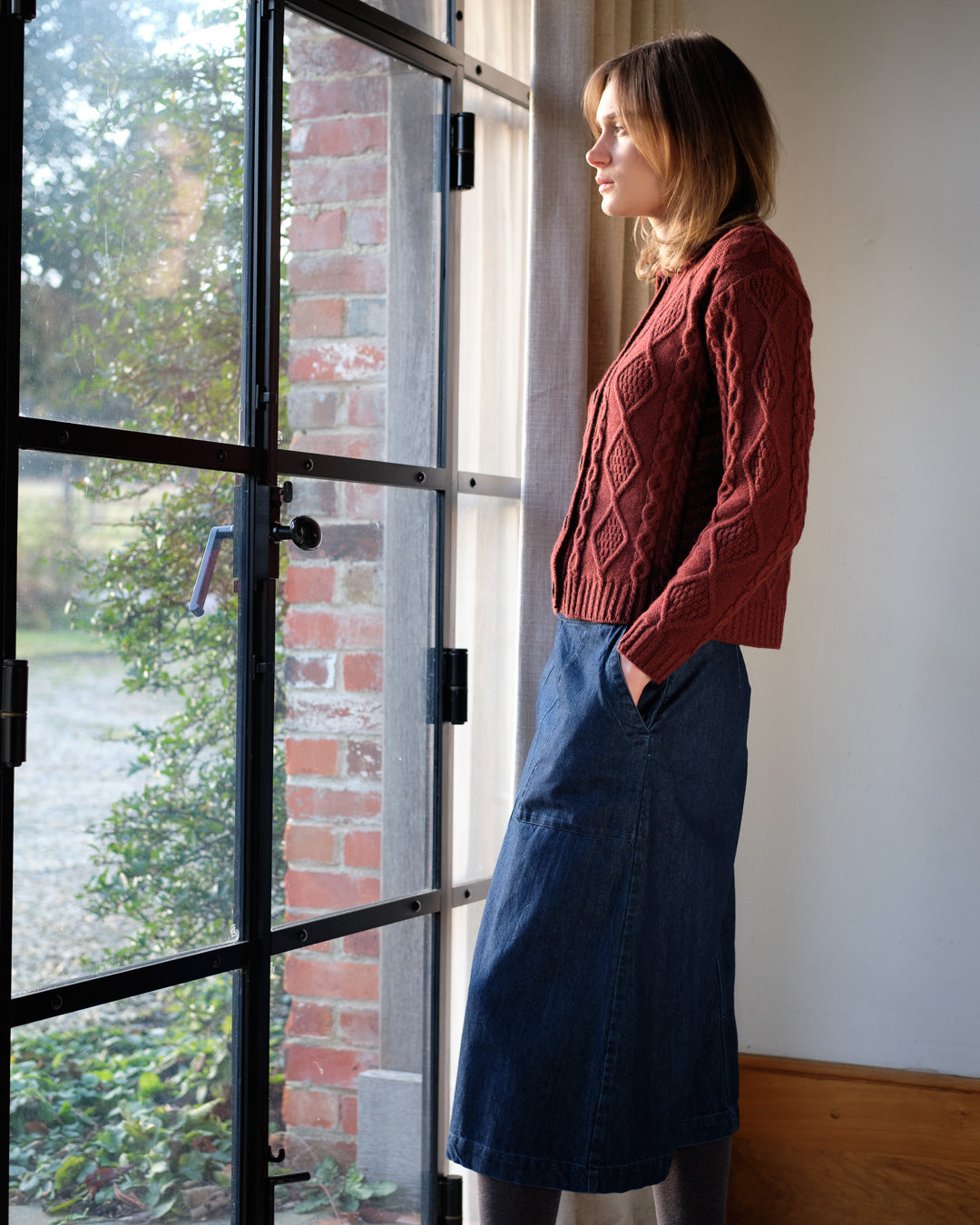 Selma Dark Blue Denim Midi Skirt By BIBICO