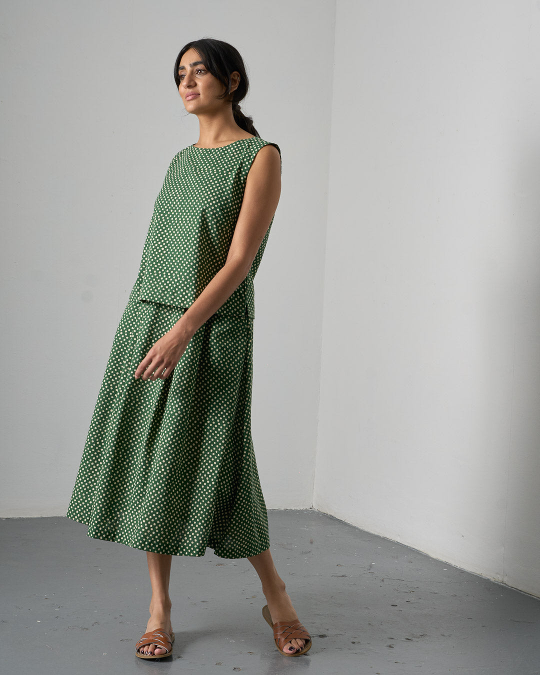 Pippa Green Cotton Polka Dot Sleeveless Top
