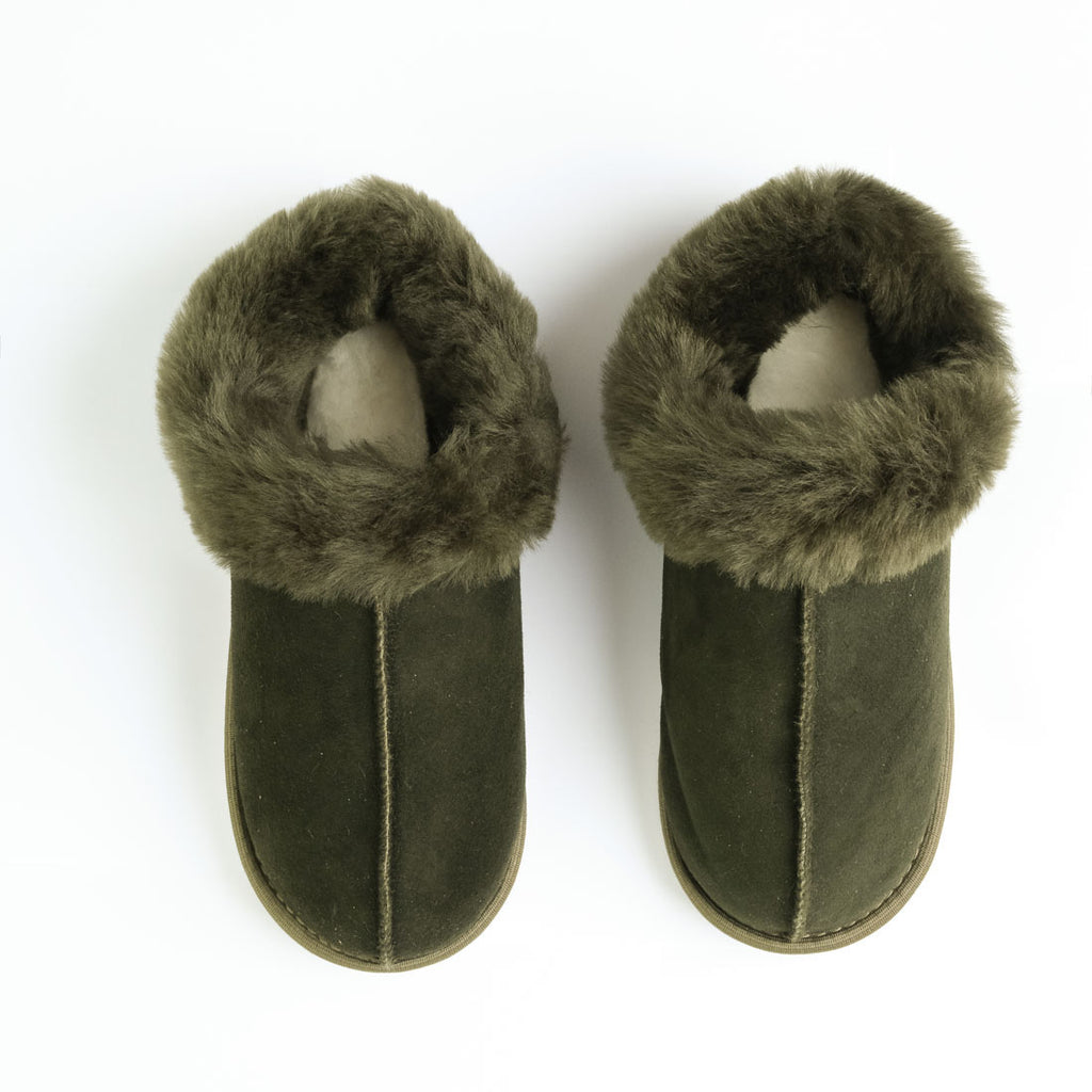 green sheepskin wool slippers