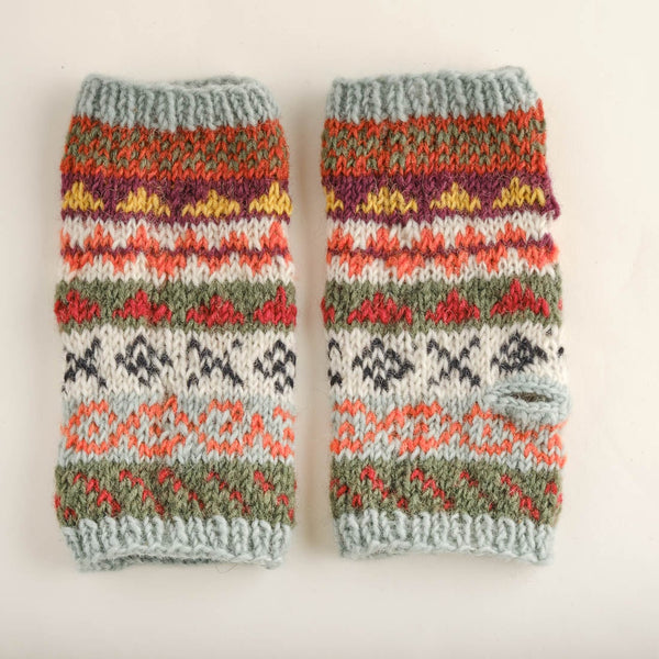 Fair Isle Finglerless Knitted Wool Mittens