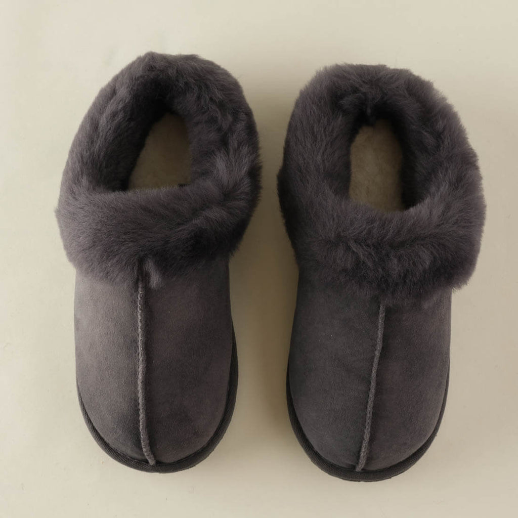 grey sheepskin wool slippers